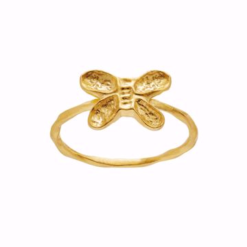 Ring i forgylt sølv fra Maanesten. Ringen er formet som en sommerfugl. 
